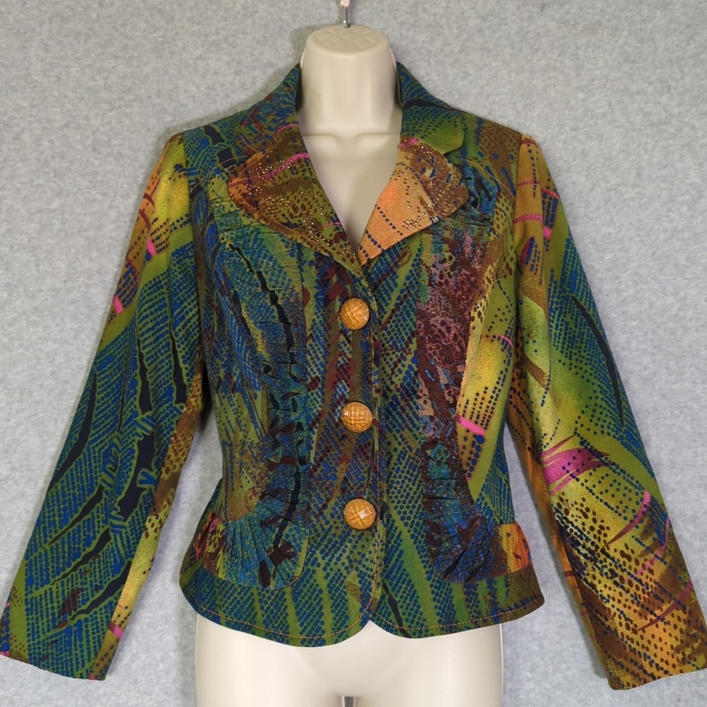 ALBERTO MAKALI mixed animal print blazer Beaded jacket designer 6 Artsy Festival